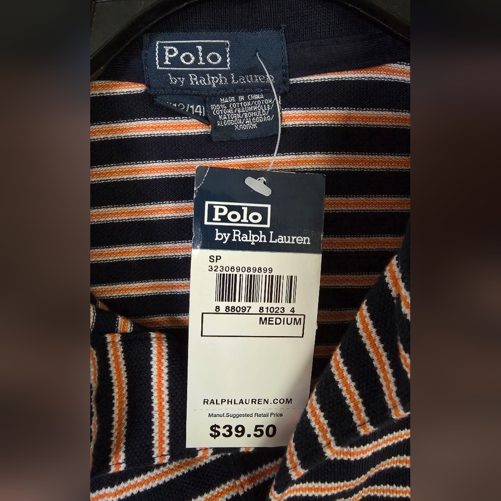 NWT Polo Ralph Lauren Kid's Striped Polo Shirt Size M 12/14 - Picture 4 of 5